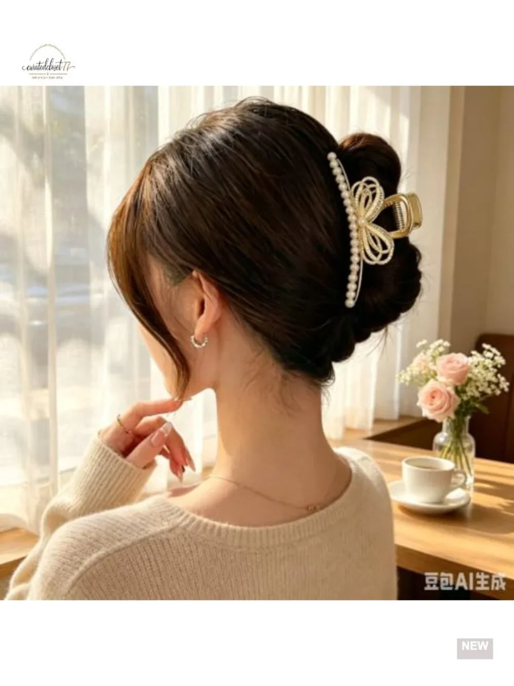 Large Non-Slip Strong Hold Pearl Alloy Hair Claw Clips, Trendy Styling Hair